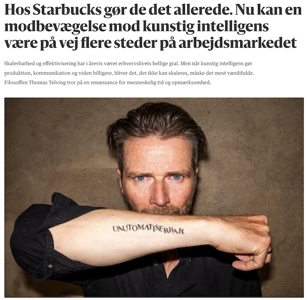 En modbevægelse mod kunstig intelligens Skalerbarhed og effektivisering har i årevis været erhvervslivets hellige gral. Men når kunstig intelligens gør produktion, kommunikation og viden billigere, bliver det, der ikke kan skaleres, måske det mest værdifulde.